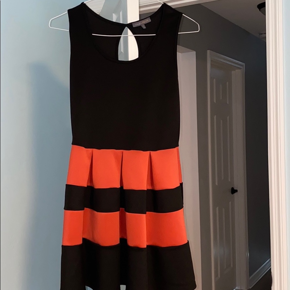Black and coral striped dress